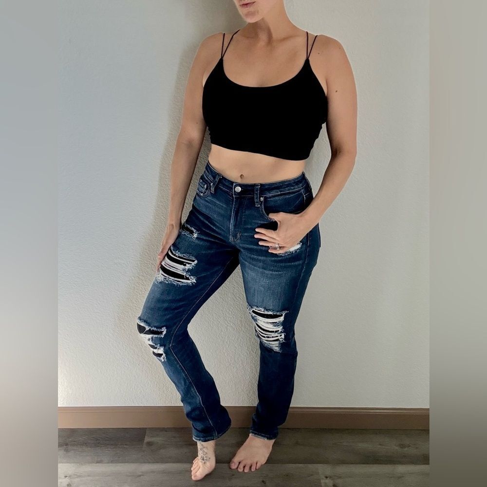 American Eagle Distressed Hi Rise Slim Jeans Patched 6 Long